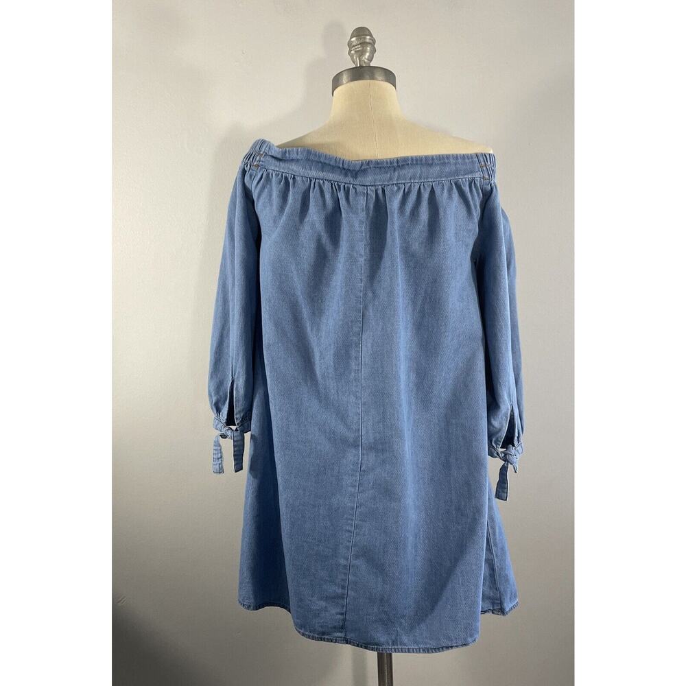 Speechless Off The Shoulder Blue Chambray Tunic Top Womens Size L Half Sleeve